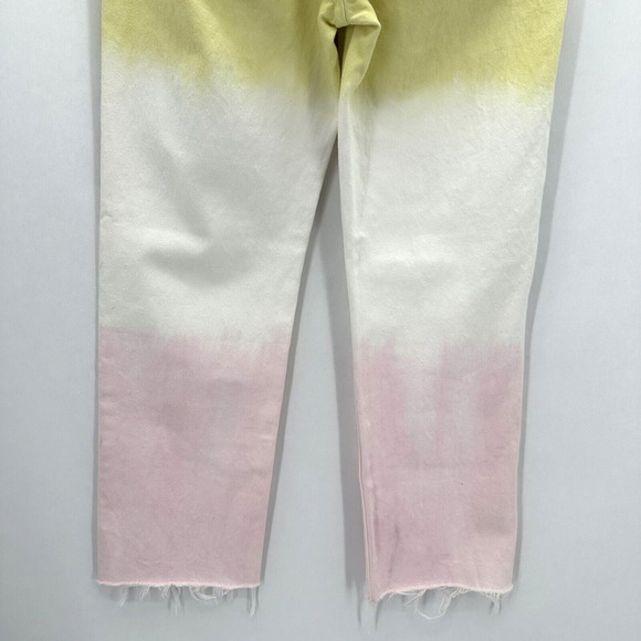 GRLFRND Mica Crop Straight Jeans Size 26 Raw Hem Pink Crush Dip Dyed Preppy Boho - Picture 10 of 11